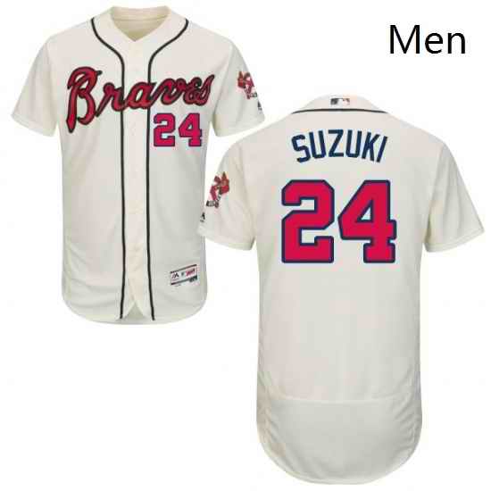 Mens Majestic Atlanta Braves 24 Kurt Suzuki Cream Flexbase Authentic Collection MLB Jersey